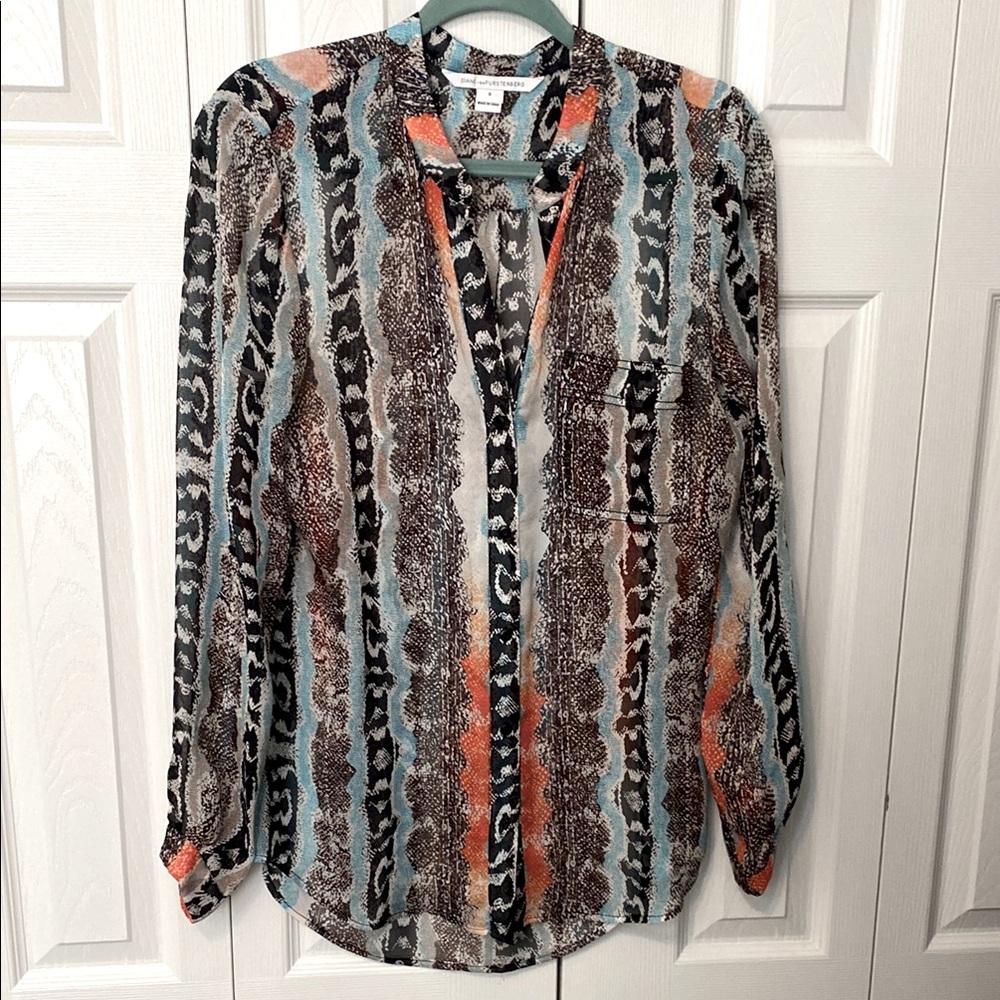 Diane von Furstenberg Gilmore Print Chiffon Silk Blouse